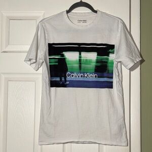 Calvin Klein White Tee with Green and Blue Graphic